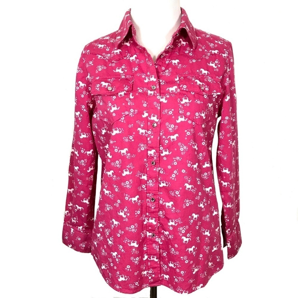 Shyanne Pink Horse Floral Print Button Down Shirt Western Size X-LARGE XL